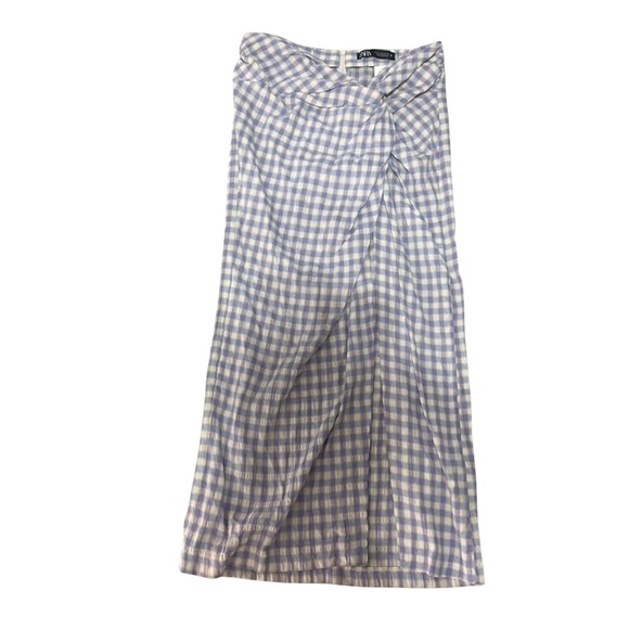 Zara Gingham Knot Plaid Knot Midi Skirt Sz Medium - Picture 2 of 3
